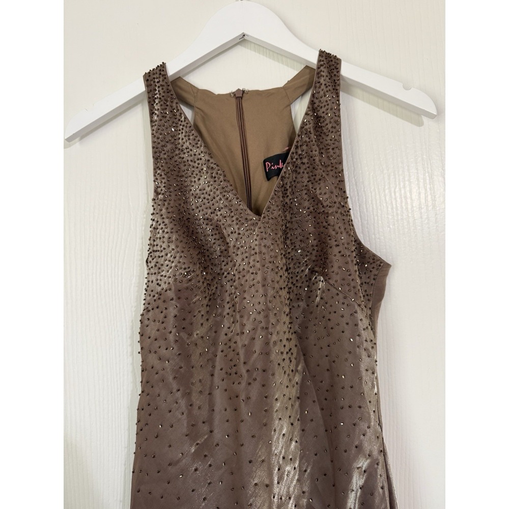 Fairycore Halter Top Sleeveless Vintage Y2K 90s Brown Shimmer Bead Prom Dress 6 - Picture 11 of 11